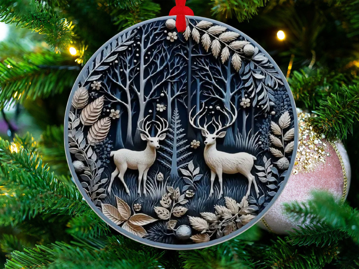 Christmas 2024 Ornament, Christmas Decoration, Holiday Gift Idea, Heirloom Keepsake, Round Ceramic, Gift Exchange, Gift Idea, Deer