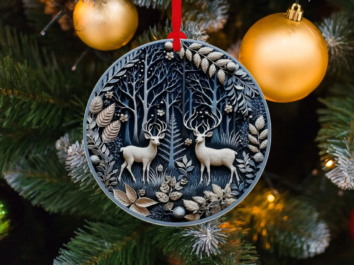 Christmas 2024 Ornament, Christmas Decoration, Holiday Gift Idea, Heirloom Keepsake, Round Ceramic, Gift Exchange, Gift Idea, Deer