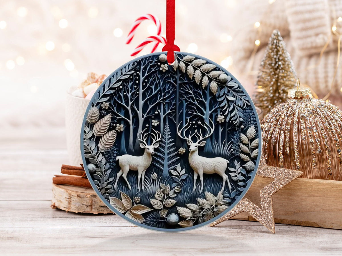 Christmas 2024 Ornament, Christmas Decoration, Holiday Gift Idea, Heirloom Keepsake, Round Ceramic, Gift Exchange, Gift Idea, Deer