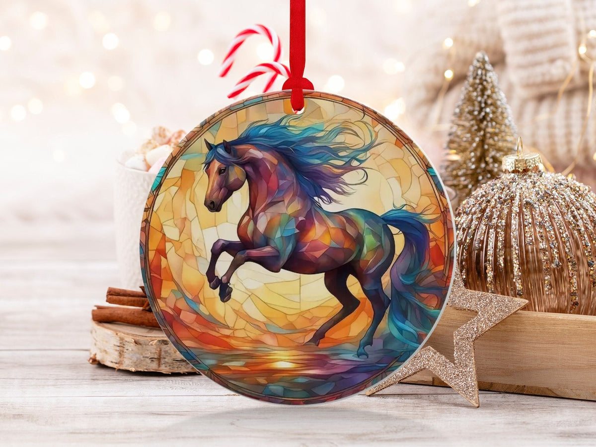 Christmas 2023 Ornament, Christmas Decoration, Holiday Gift Idea, Heirloom Keepsake, Round Ceramic, Gift Exchange, Gift Idea, Horse