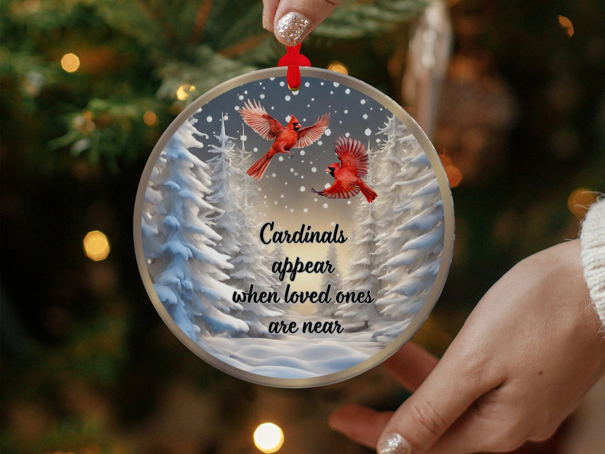 Christmas 2024 Ornament, Christmas Decoration, Holiday Gift Idea, Heirloom Keepsake, Round Ceramic, Gift Exchange, Gift Idea, Cardinals