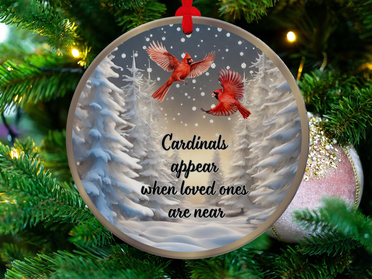 Christmas 2024 Ornament, Christmas Decoration, Holiday Gift Idea, Heirloom Keepsake, Round Ceramic, Gift Exchange, Gift Idea, Cardinals