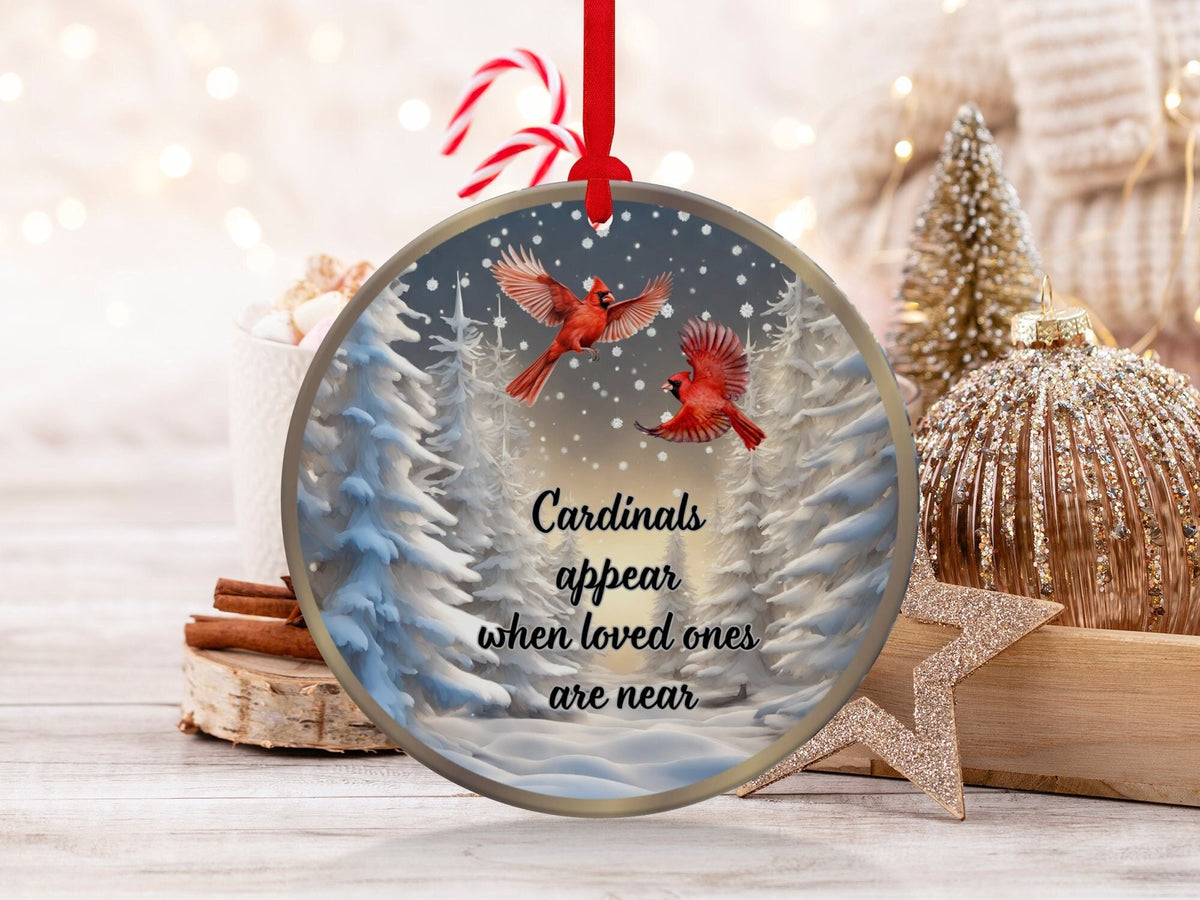 Christmas 2024 Ornament, Christmas Decoration, Holiday Gift Idea, Heirloom Keepsake, Round Ceramic, Gift Exchange, Gift Idea, Cardinals