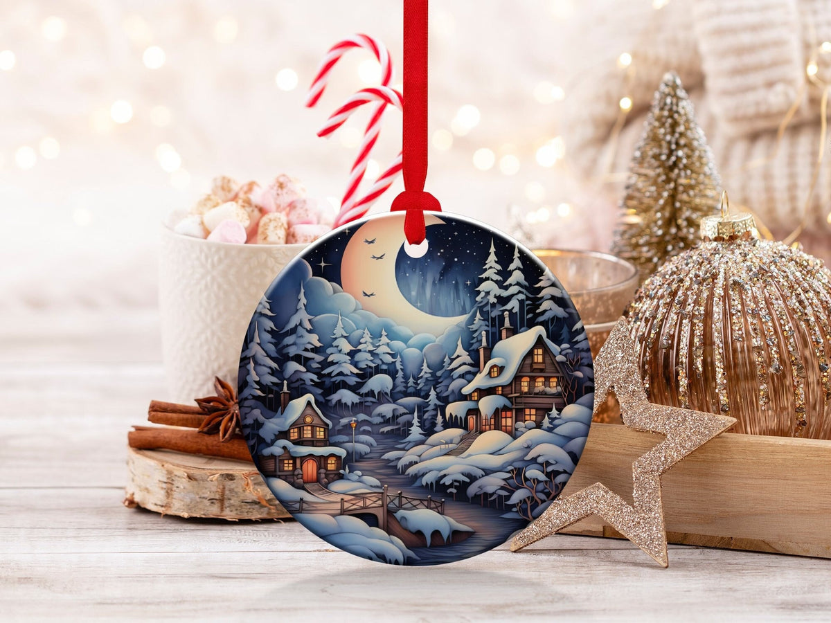 Christmas 2024 Ornament, Christmas Decoration, Holiday Gift Idea, Heirloom Keepsake, Round Ceramic, Gift Exchange, Gift Idea, Xmas Village