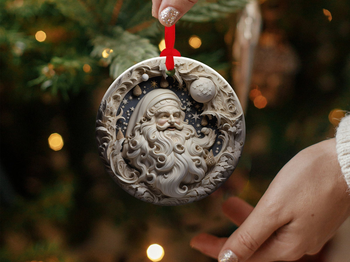 Christmas 2024 Ornament, Christmas Decoration, Holiday Gift Idea, Heirloom Keepsake, Round Ceramic, Gift Exchange, Gift Idea, Santa Claus
