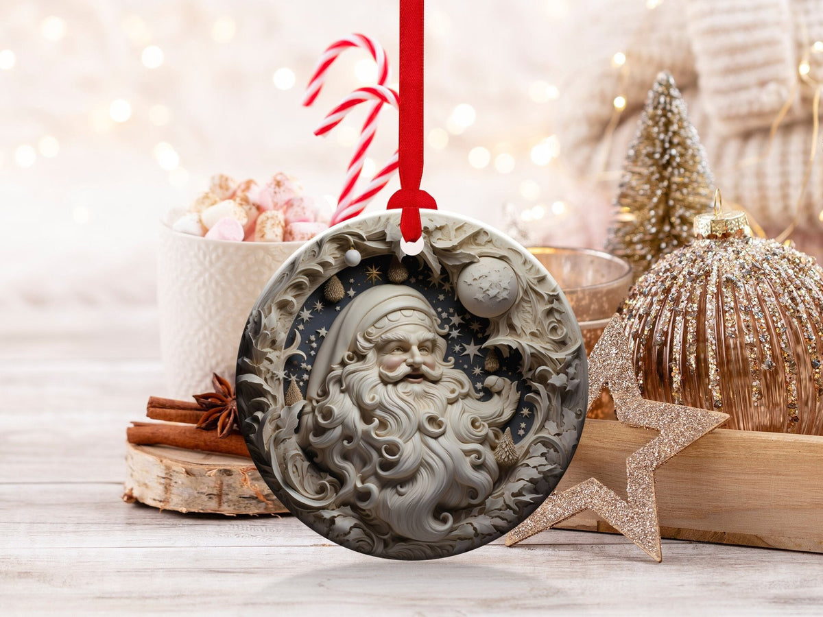 Christmas 2024 Ornament, Christmas Decoration, Holiday Gift Idea, Heirloom Keepsake, Round Ceramic, Gift Exchange, Gift Idea, Santa Claus