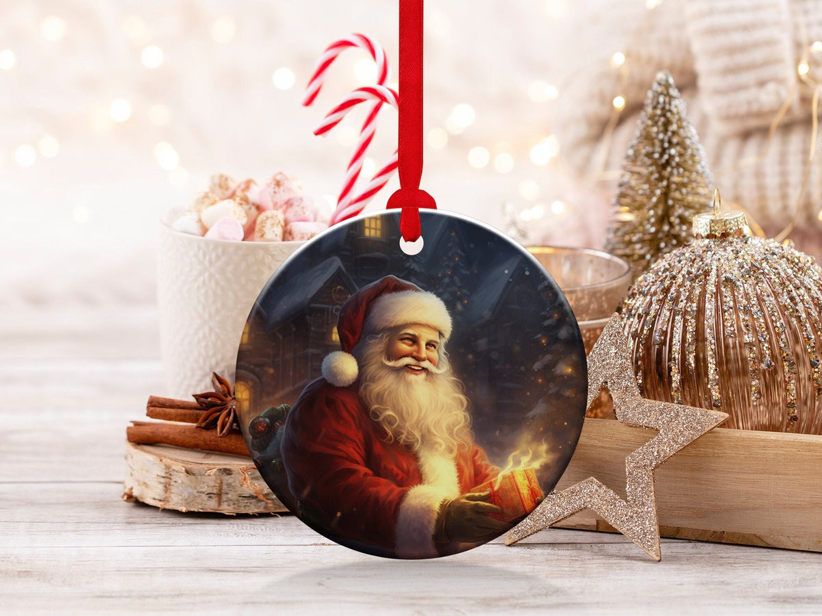 Christmas 2024 Ornament, Christmas Decoration, Holiday Gift Idea, Heirloom Keepsake, Round Ceramic, Gift Exchange, Gift Idea, Santa Claus