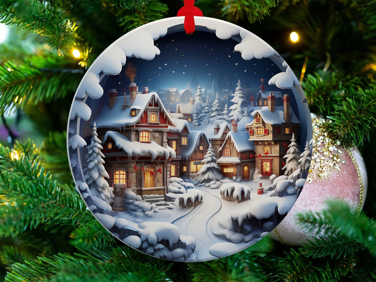 Christmas 2024 Ornament, Christmas Decoration, Holiday Gift Idea, Heirloom Keepsake, Round Ceramic, Gift Exchange, Gift Idea, Xmas Village