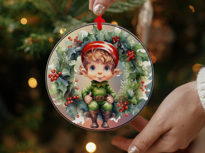 Christmas 2024 Ornament, Christmas Decoration, Holiday Gift Idea, Heirloom Keepsake, Round Ceramic, Gift Exchange, Gift Idea, Elf Ornament