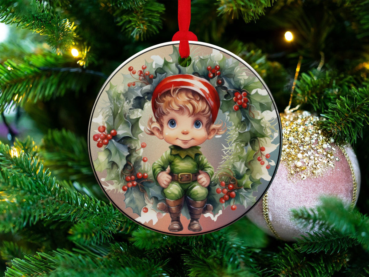Christmas 2024 Ornament, Christmas Decoration, Holiday Gift Idea, Heirloom Keepsake, Round Ceramic, Gift Exchange, Gift Idea, Elf Ornament