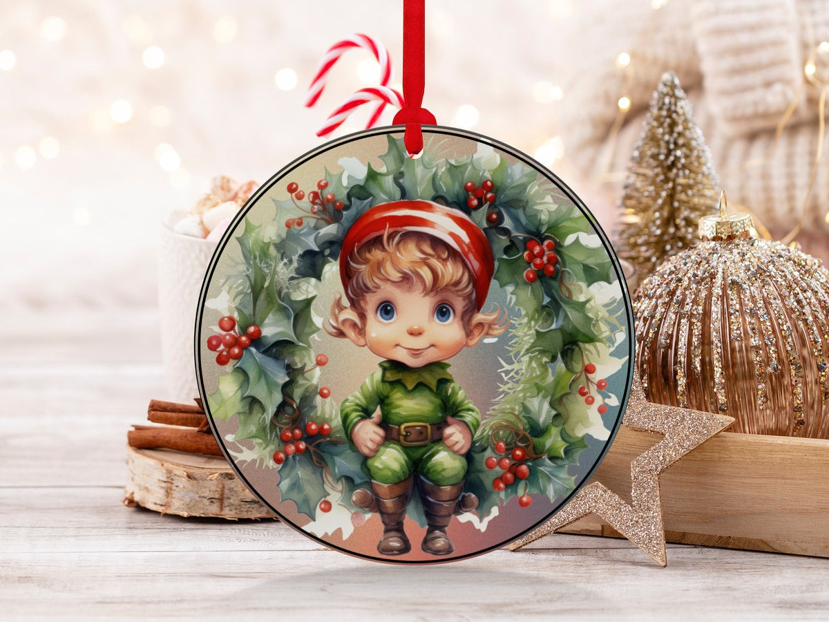 Christmas 2024 Ornament, Christmas Decoration, Holiday Gift Idea, Heirloom Keepsake, Round Ceramic, Gift Exchange, Gift Idea, Elf Ornament