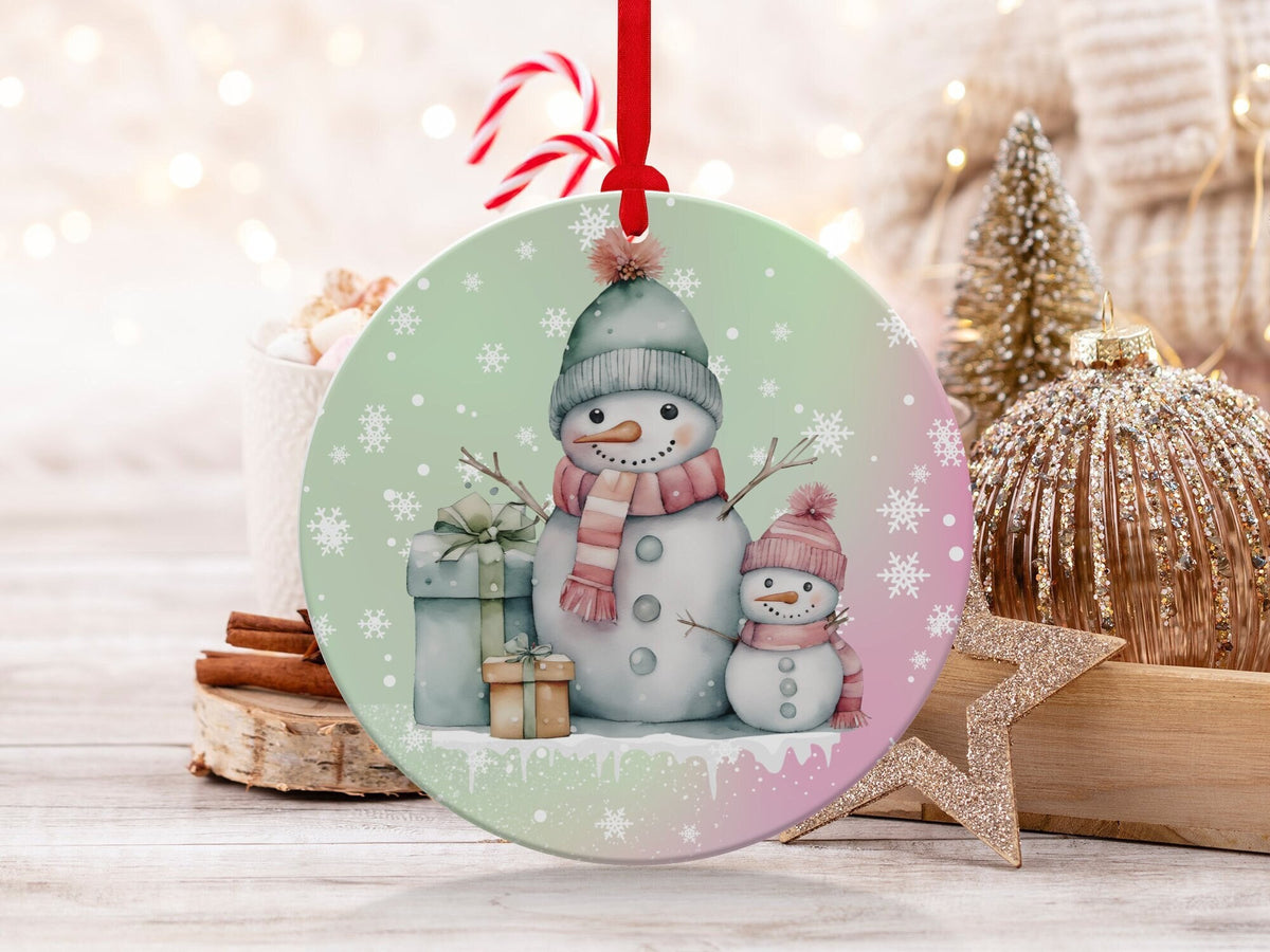 Christmas 2024 Ornament, Christmas Decoration, Holiday Gift Idea, Heirloom Keepsake, Round Ceramic, Gift Exchange, Gift Idea, Snowman