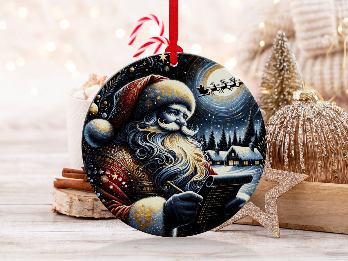 Christmas 2024 Ornament, Christmas Decoration, Holiday Gift Idea, Heirloom Keepsake, Round Ceramic, Gift Exchange, Gift Idea, Santa Ornament