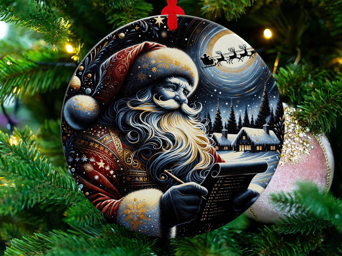 Christmas 2024 Ornament, Christmas Decoration, Holiday Gift Idea, Heirloom Keepsake, Round Ceramic, Gift Exchange, Gift Idea, Santa Ornament