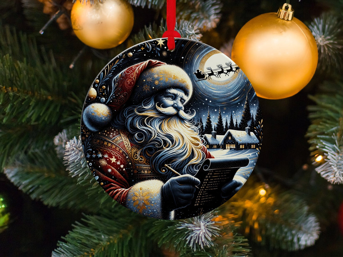 Christmas 2024 Ornament, Christmas Decoration, Holiday Gift Idea, Heirloom Keepsake, Round Ceramic, Gift Exchange, Gift Idea, Santa Ornament