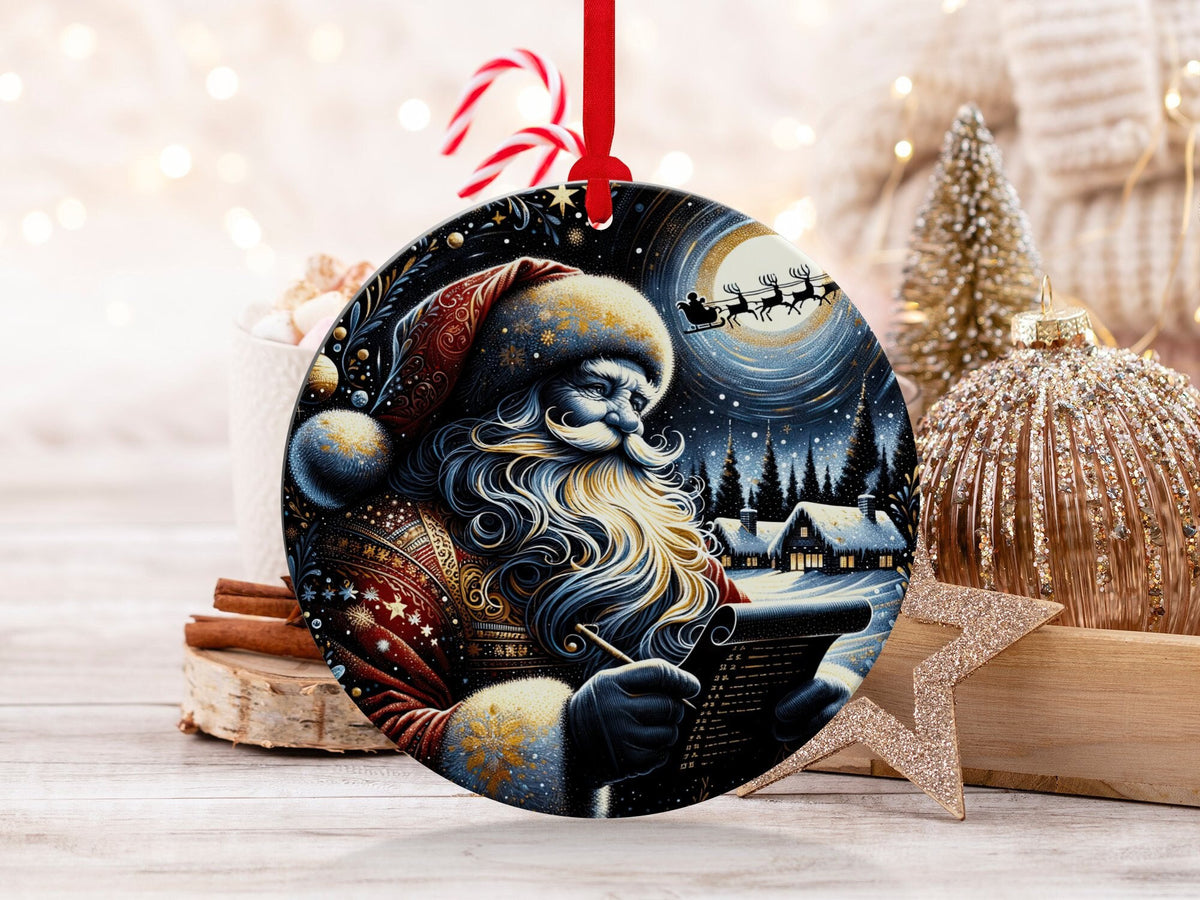 Christmas 2024 Ornament, Christmas Decoration, Holiday Gift Idea, Heirloom Keepsake, Round Ceramic, Gift Exchange, Gift Idea, Santa Ornament