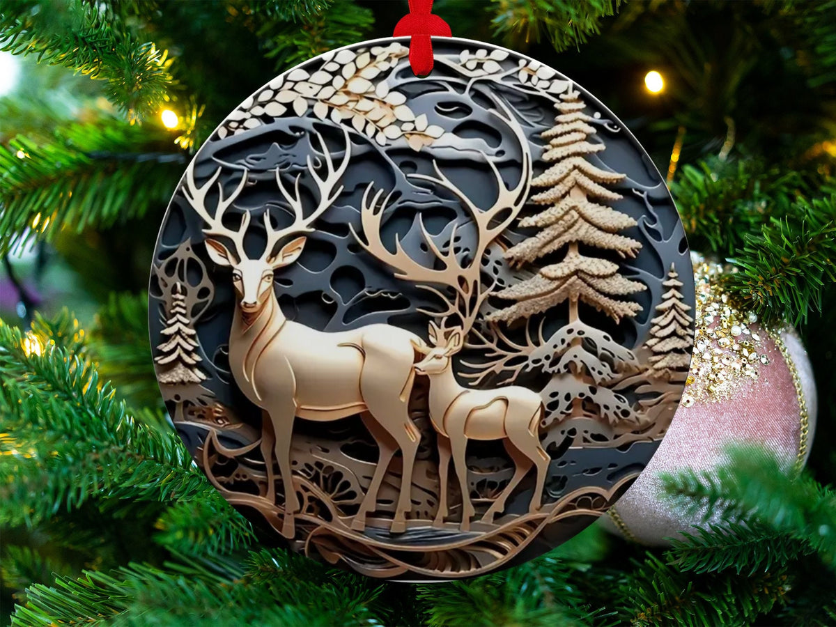 Christmas 2024 Ornament, Christmas Decoration, Holiday Gift Idea, Heirloom Keepsake, Round Ceramic, Gift Exchange, Gift Idea, Deer Ornament