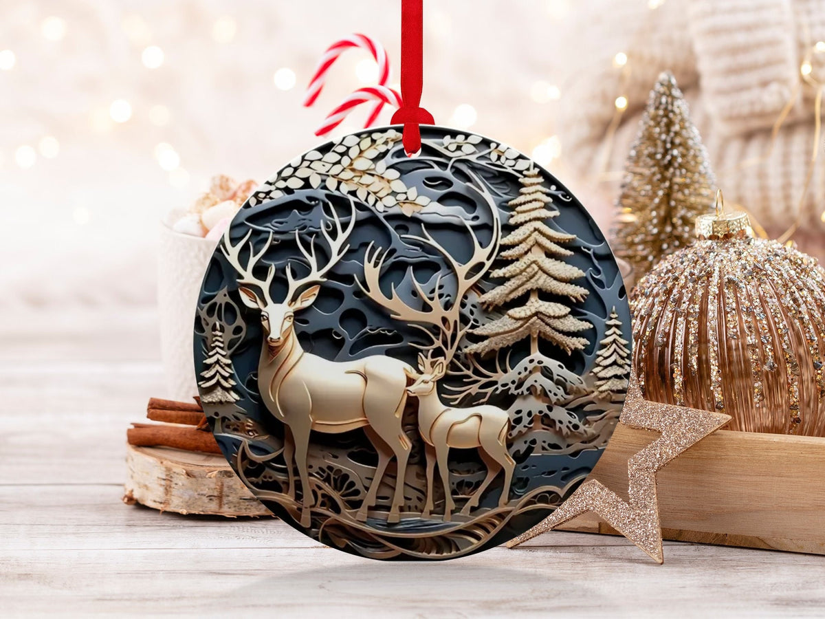 Christmas 2024 Ornament, Christmas Decoration, Holiday Gift Idea, Heirloom Keepsake, Round Ceramic, Gift Exchange, Gift Idea, Deer Ornament