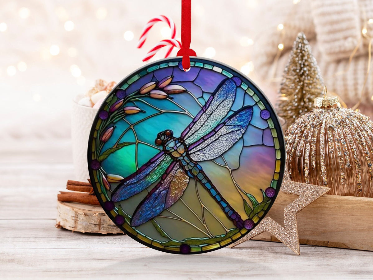 Christmas 2024 Ornament, Christmas Decoration, Holiday Gift Idea, Heirloom Keepsake, Round Ceramic, Gift Exchange, Gift Idea, Dragon Fly