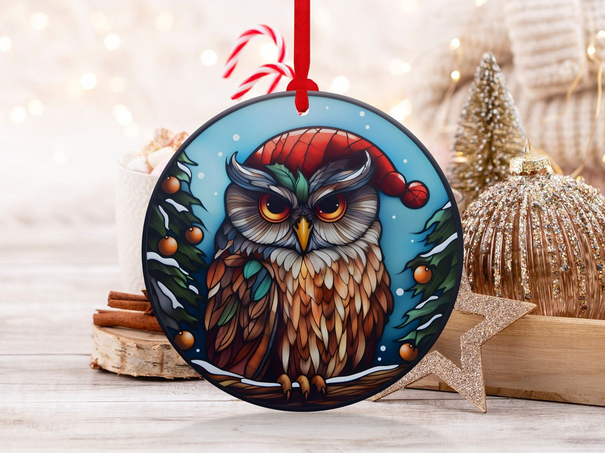 Christmas 2024 Ornament, Christmas Decoration, Holiday Gift Idea, Heirloom Keepsake, Round Ceramic, Gift Exchange, Gift Idea, Owl Ornament