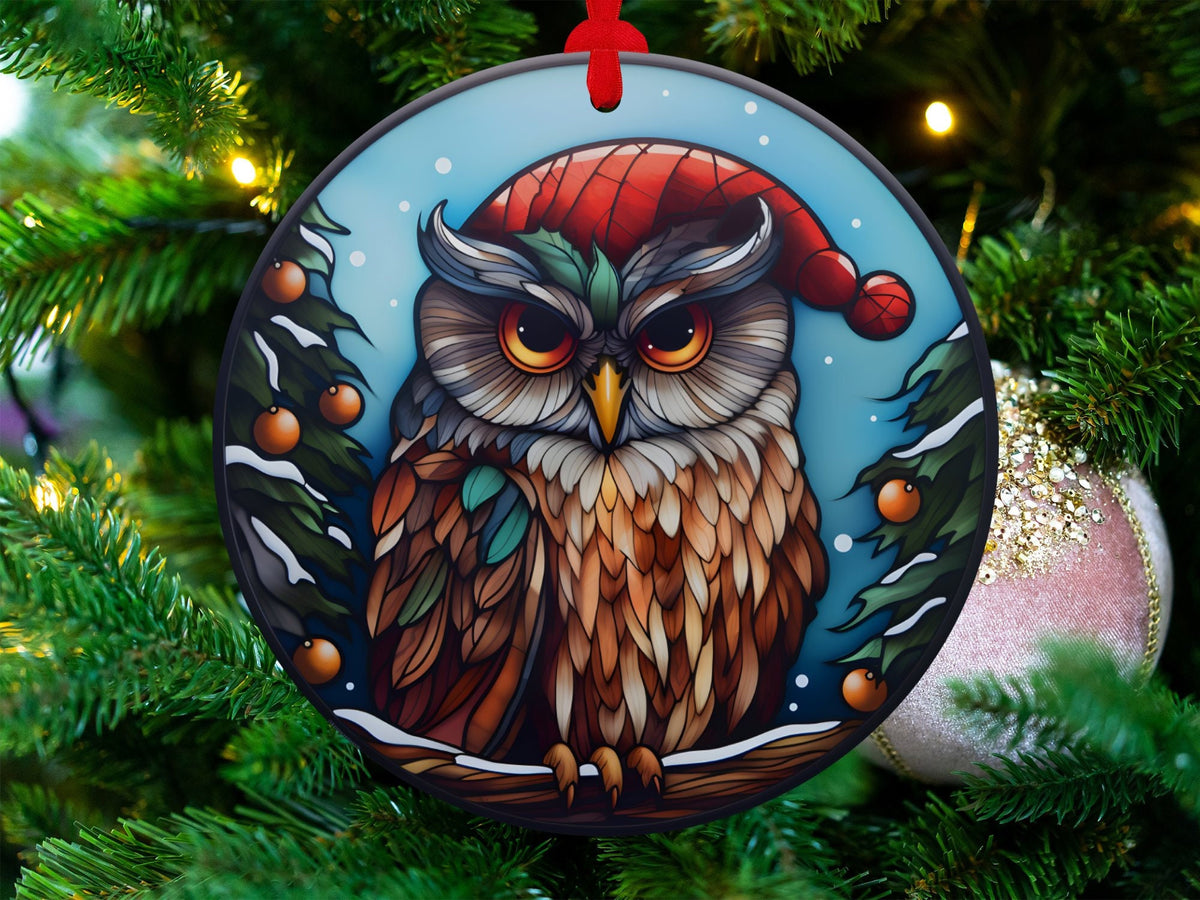 Christmas 2024 Ornament, Christmas Decoration, Holiday Gift Idea, Heirloom Keepsake, Round Ceramic, Gift Exchange, Gift Idea, Owl Ornament