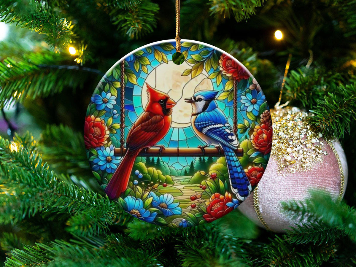 Christmas 2024 Ornament, Christmas Decoration, Holiday Gift Idea, Heirloom Keepsake, Round Ceramic, Gift Exchange, Cardinals Birds