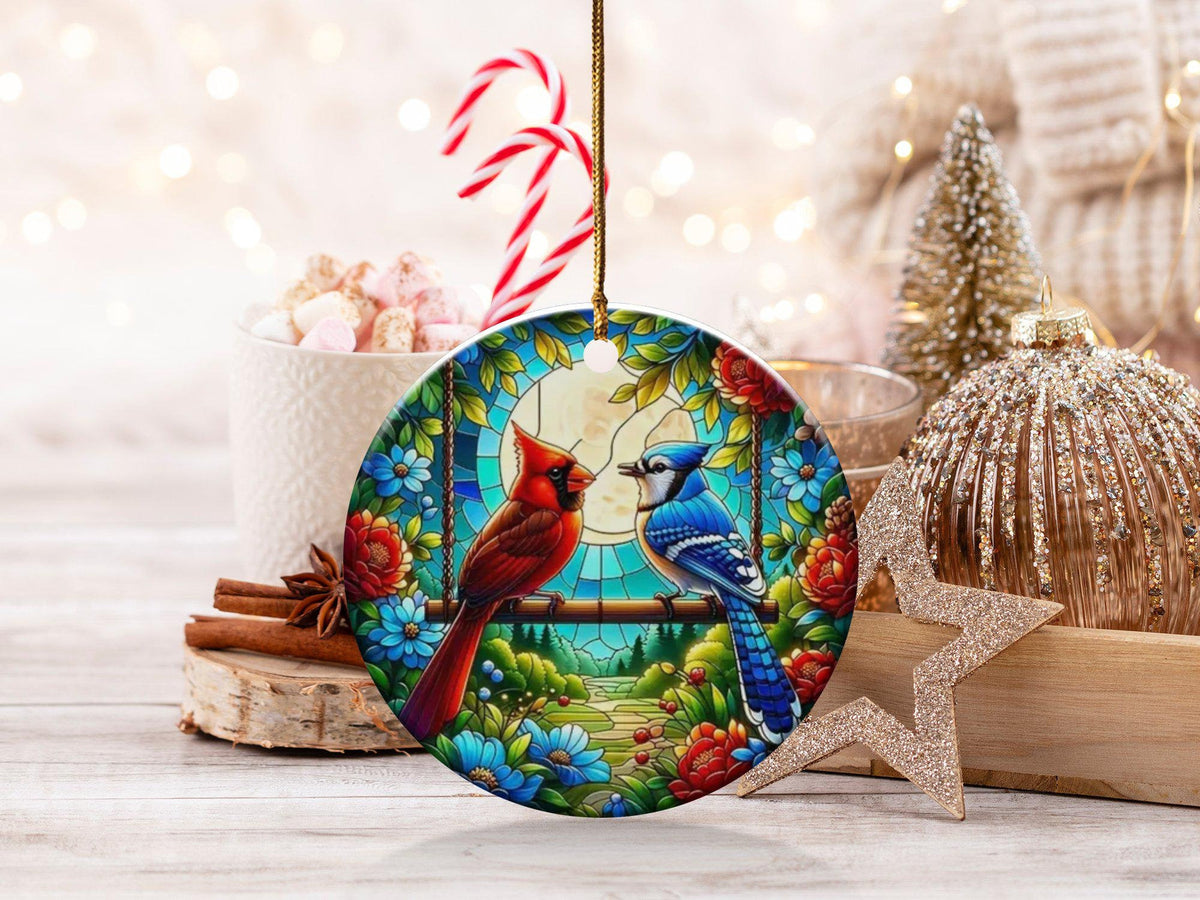Christmas 2024 Ornament, Christmas Decoration, Holiday Gift Idea, Heirloom Keepsake, Round Ceramic, Gift Exchange, Cardinals Birds