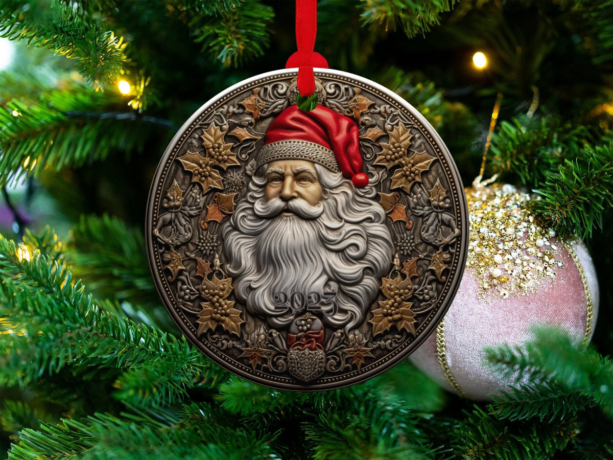 Santa 2024 Ornament, 2024 Christmas Decoration, Holiday Gift Idea, Heirloom Keepsake, Round Ceramic, Bauble Present, Vintage Santa