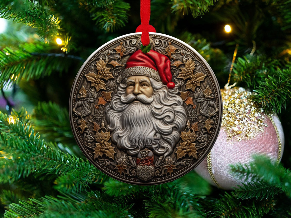 Santa 2024 Ornament, 2024 Christmas Decoration, Holiday Gift Idea, Heirloom Keepsake, Round Ceramic, Bauble Present, Vintage Santa