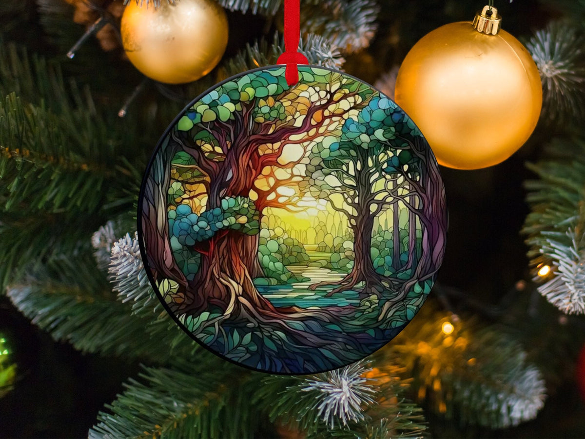 Christmas 2023 Ornament, Christmas Decoration, Holiday Gift Idea, Heirloom Keepsake, Round Ceramic, Gift Exchange, Gift Idea, Forest