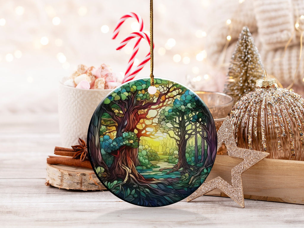 Christmas 2023 Ornament, Christmas Decoration, Holiday Gift Idea, Heirloom Keepsake, Round Ceramic, Gift Exchange, Gift Idea, Forest