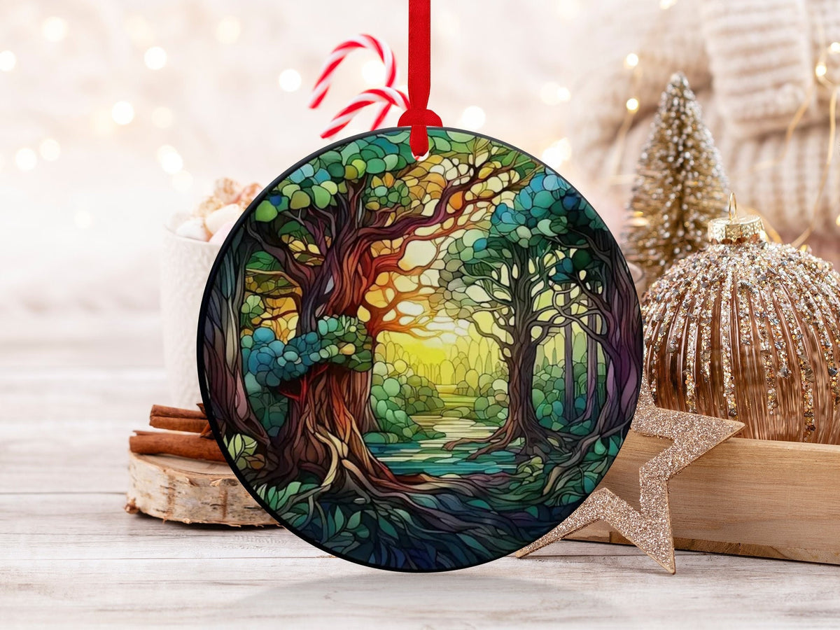 Christmas 2023 Ornament, Christmas Decoration, Holiday Gift Idea, Heirloom Keepsake, Round Ceramic, Gift Exchange, Gift Idea, Forest