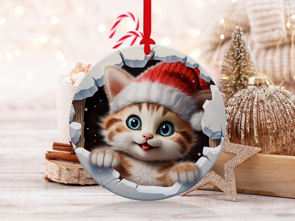 Christmas 2024 Ornament, Christmas Decoration, Holiday Gift Idea, Heirloom Keepsake, Round Ceramic, Gift Exchange, Gift Idea, Cat Ornament