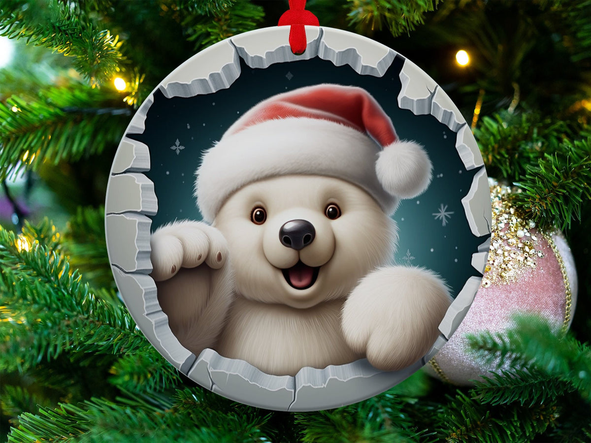 Christmas 2024 Ornament, Christmas Decoration, Holiday Gift Idea, Heirloom Keepsake, Round Ceramic, Gift Exchange, Gift Idea, Bear Ornament
