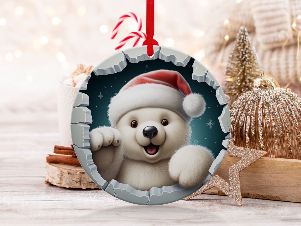 Christmas 2024 Ornament, Christmas Decoration, Holiday Gift Idea, Heirloom Keepsake, Round Ceramic, Gift Exchange, Gift Idea, Bear Ornament