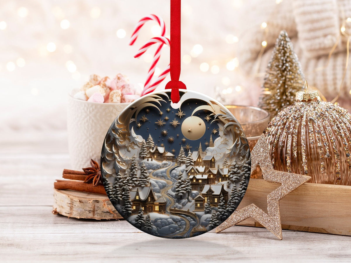Christmas 2024 Ornament, Christmas Decoration, Holiday Gift Idea, Heirloom Keepsake, Round Ceramic, Gift Exchange, Gift Idea, Xmas Village