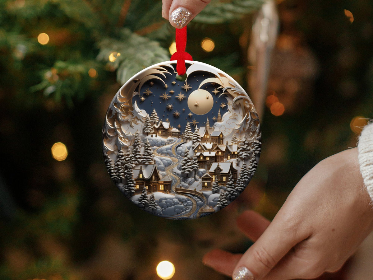 Christmas 2024 Ornament, Christmas Decoration, Holiday Gift Idea, Heirloom Keepsake, Round Ceramic, Gift Exchange, Gift Idea, Xmas Village
