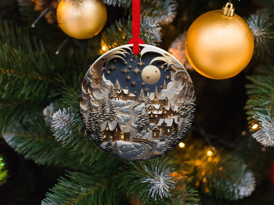 Christmas 2024 Ornament, Christmas Decoration, Holiday Gift Idea, Heirloom Keepsake, Round Ceramic, Gift Exchange, Gift Idea, Xmas Village