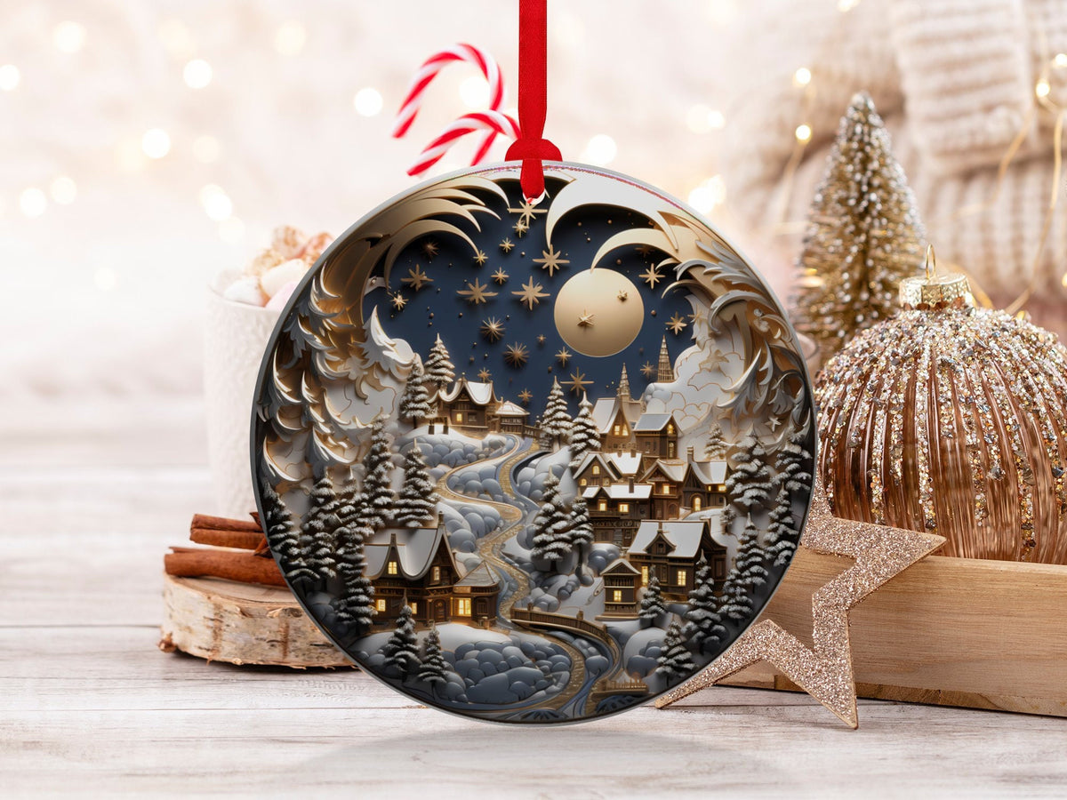 Christmas 2024 Ornament, Christmas Decoration, Holiday Gift Idea, Heirloom Keepsake, Round Ceramic, Gift Exchange, Gift Idea, Xmas Village