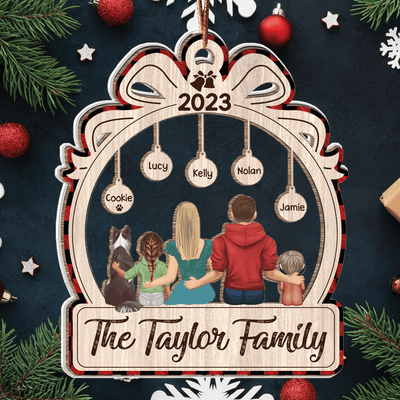 Personalized Family With Pets Ornament, 2 Layered Mix Ornament, Family Ornament, Custom Christmas Ornament, Christmas Gift