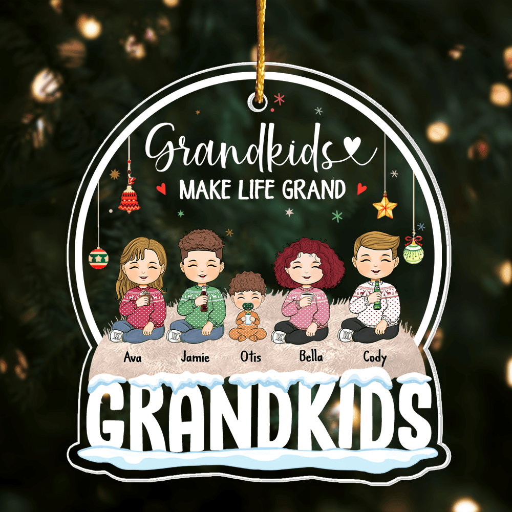 Grandkids Makes Life Grand Personalized Globe Shaped Acrylic Ornament
