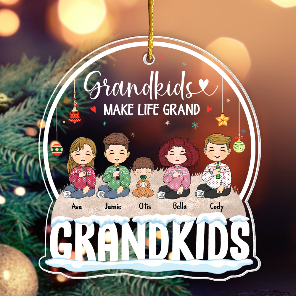 Grandkids Makes Life Grand Personalized Globe Shaped Acrylic Ornament