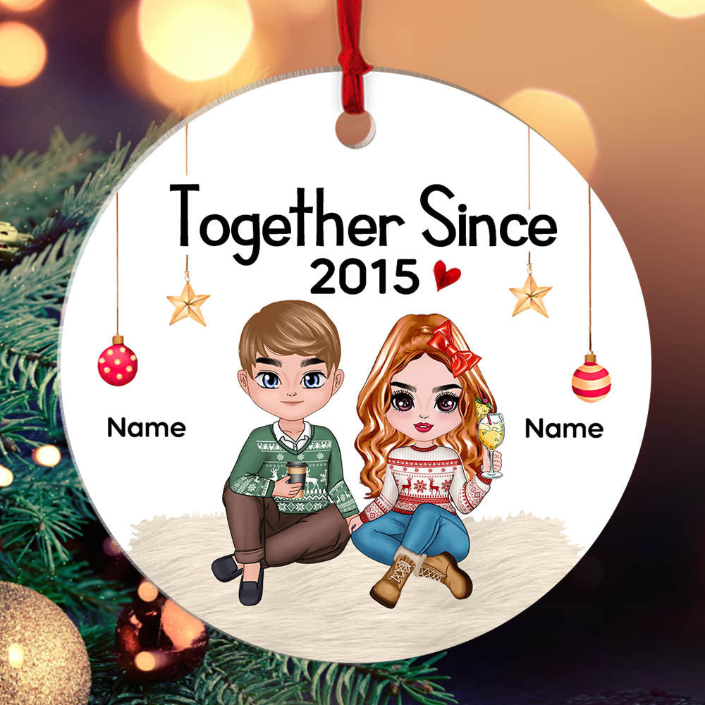 Custom Couple Ornament Doll Couple Sitting Christmas Gift For Him For Her Personalized Circle Ornament