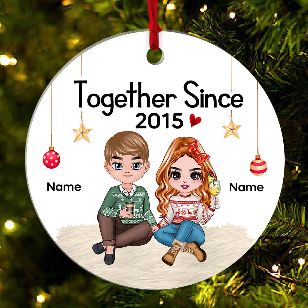 Custom Couple Ornament Doll Couple Sitting Christmas Gift For Him For Her Personalized Circle Ornament