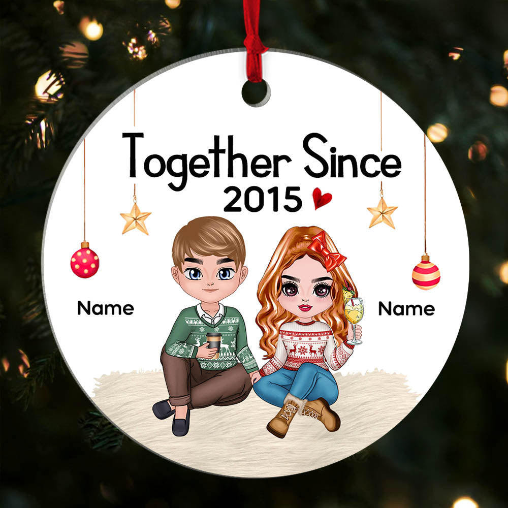 Custom Couple Ornament Doll Couple Sitting Christmas Gift For Him For Her Personalized Circle Ornament