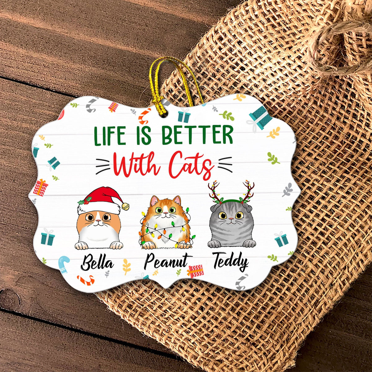 Personalized Ornament Gift For Cat Lovers - Custom Ornaments Gift For Cat Mom - Life Is Better With Cats Christmas Ornament
