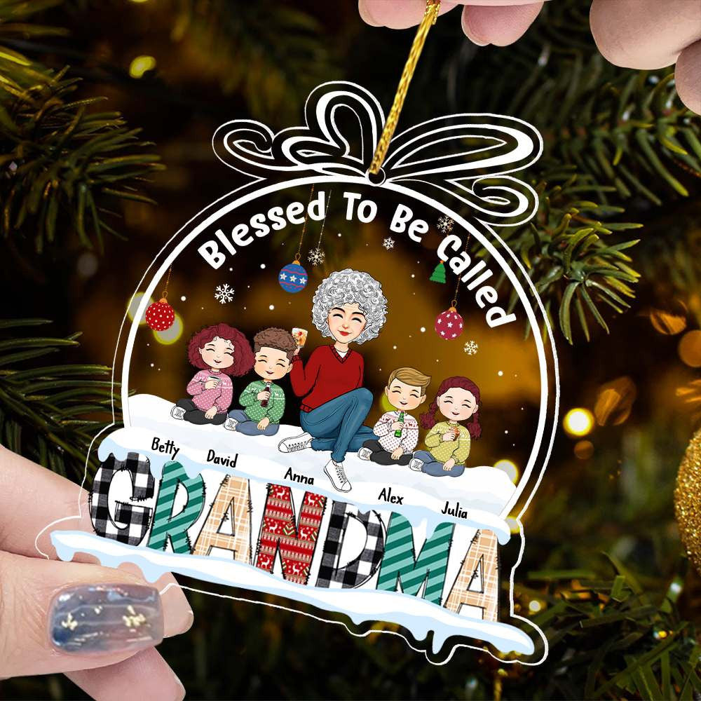 Blessed To Be Called Grandma - Personalized Snowdome Shaped Acrylic Ornament