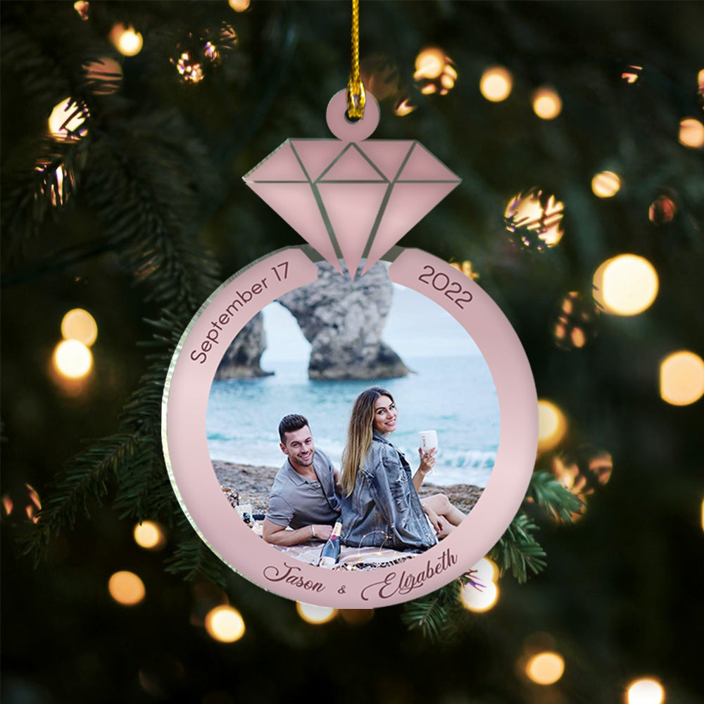 Personalized Ornament Gift For Couple - Diamond Ring Engaged Ornament - Just Married Ornament
