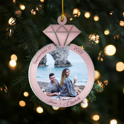 Personalized Ornament Gift For Couple - Diamond Ring Engaged Ornament - Just Married Ornament