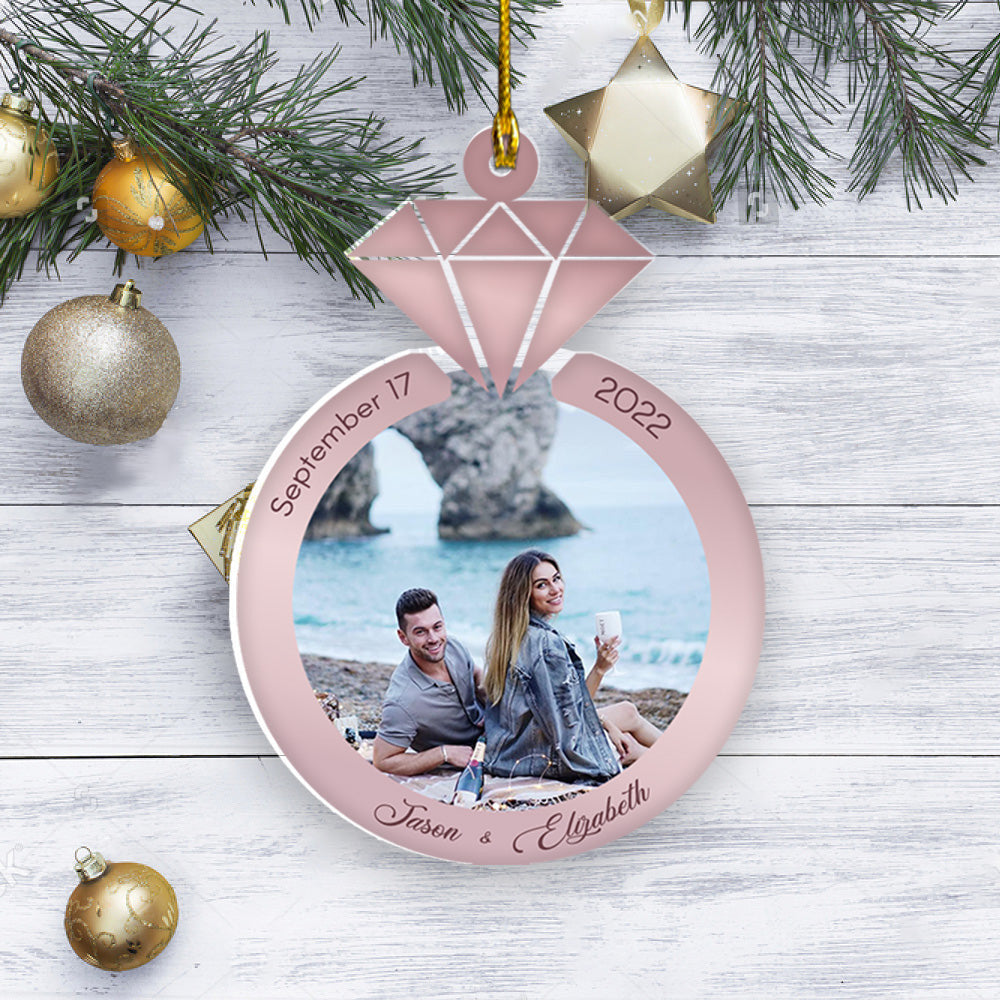 Personalized Ornament Gift For Couple - Diamond Ring Engaged Ornament - Just Married Ornament
